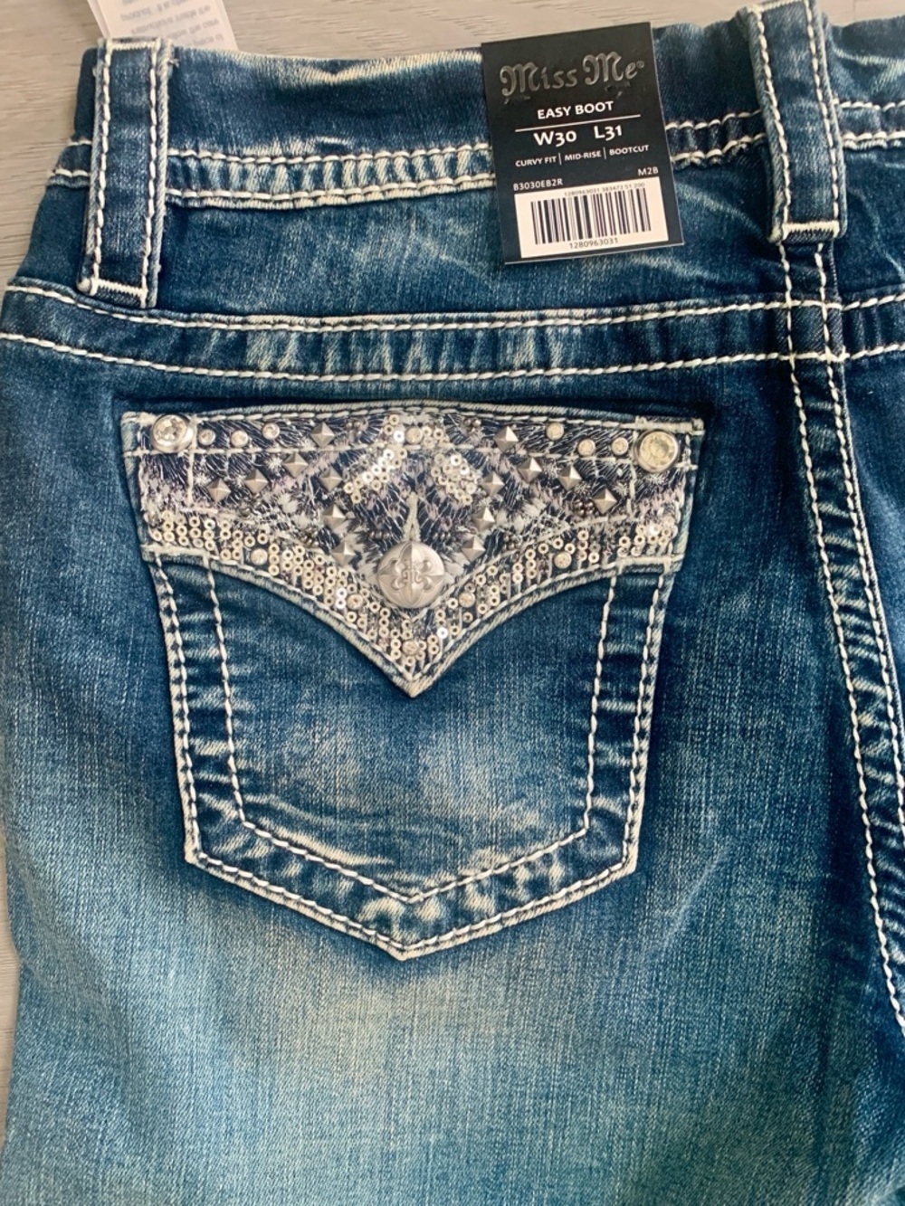 Miss Me Blue Embellished Curvy Mid-rise Easy Bootcut Stretch Jeans